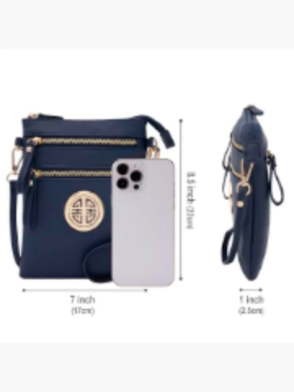 Women's Faux Leather Multi Zipper Crossbody Bag with Detachable Wristlet